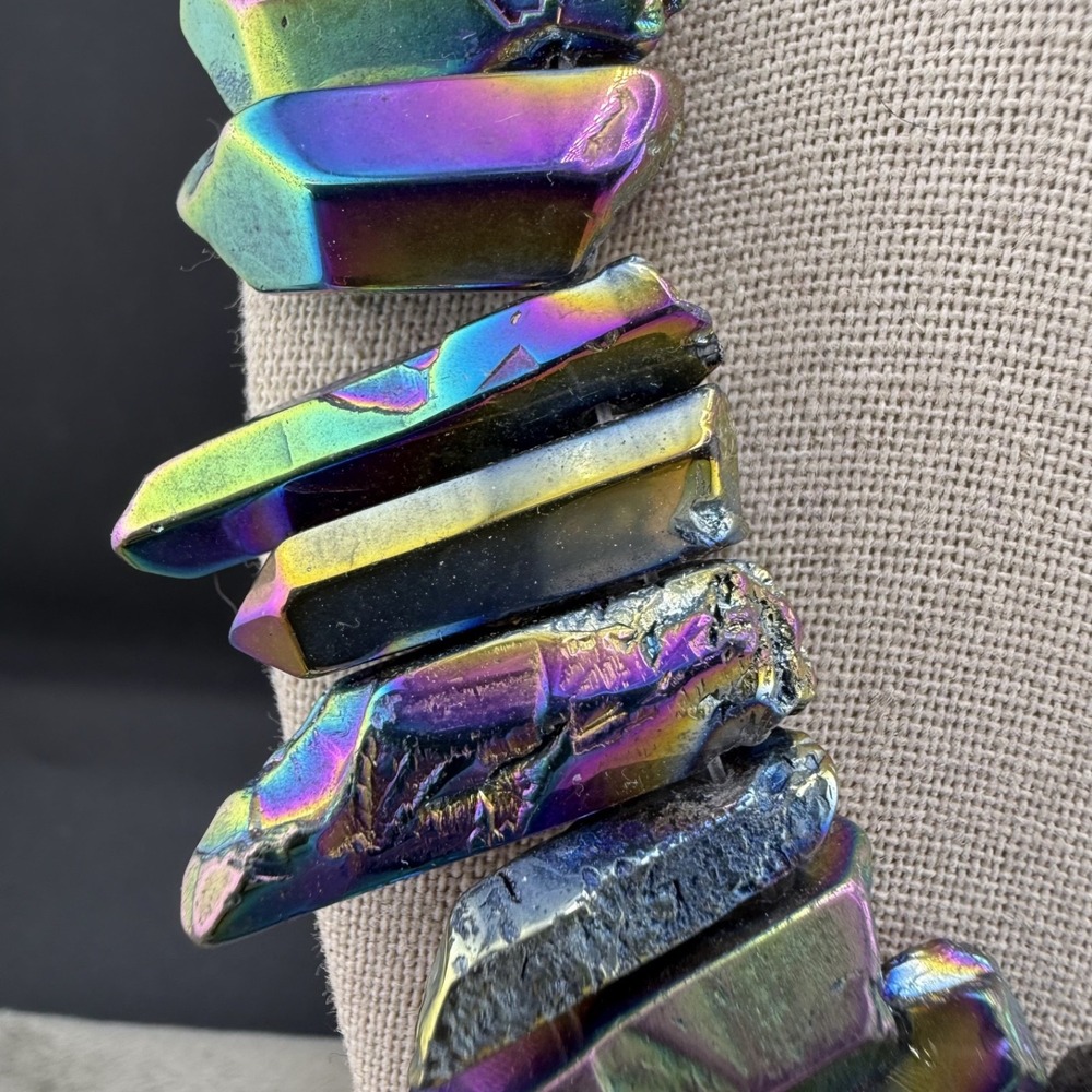 Statement Necklace Silver Tone Peacock Oil Slick 17" - Picture 2 of 8